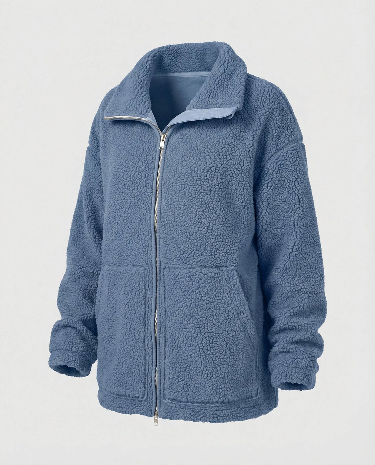 Women’s High Collar Teddy Jacket Full Zip Regular Fit Cozy Style 1