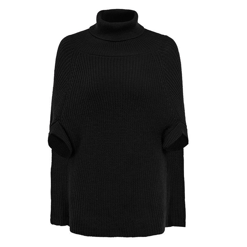 Women’s Oversized Cape Jumper Ribbed Knit Turtleneck Design 1