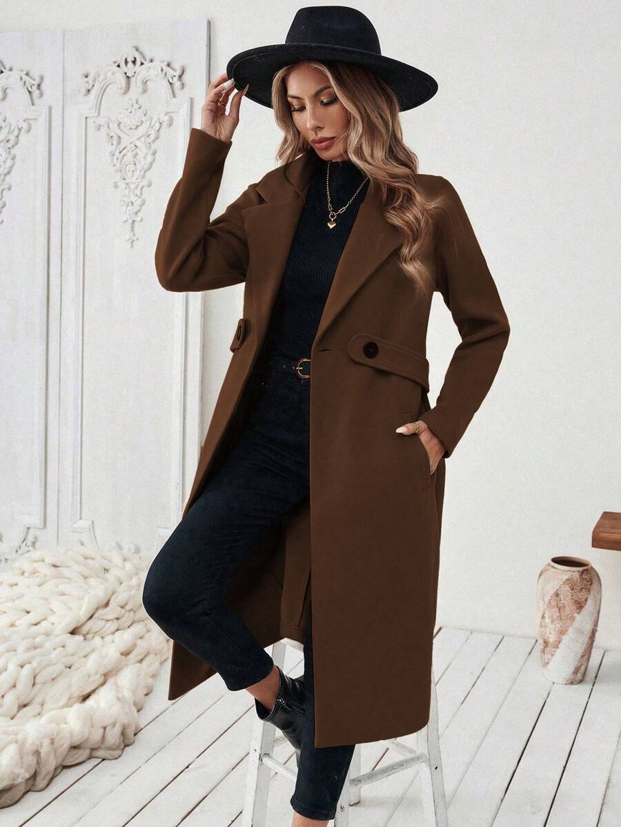 Adelheid Classic Coat with Notch Lapels and Flap Pockets - Brown