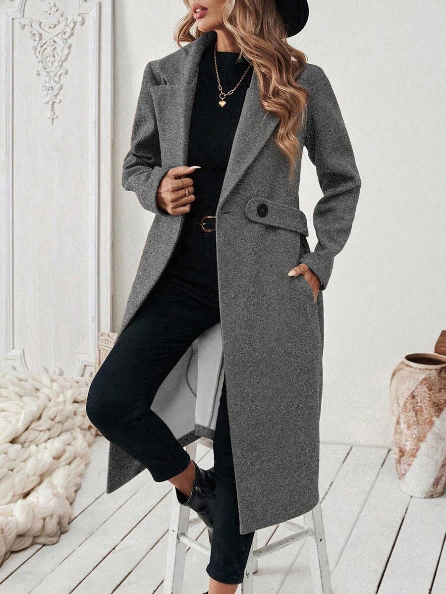 Adelheid Classic Coat with Notch Lapels and Flap Pockets - Gray