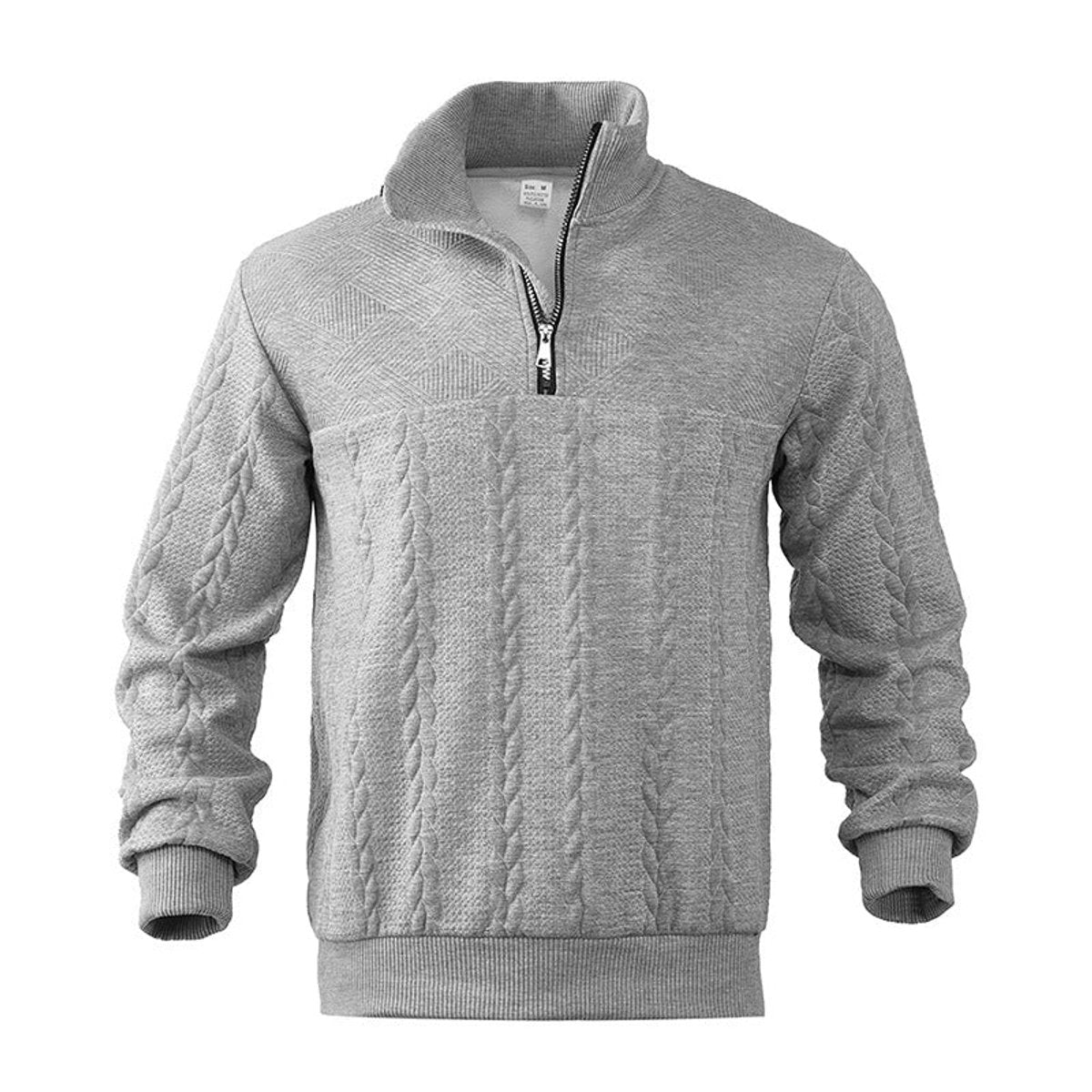 Alex Men's Quarter Zip Sweater with Stand Collar - Heather Gray