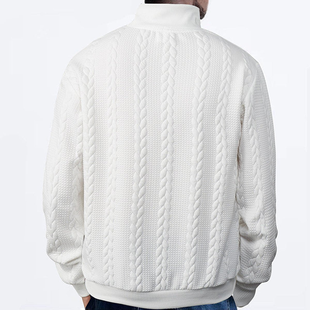 Alex Men's Quarter Zip Sweater with Stand Collar - White
