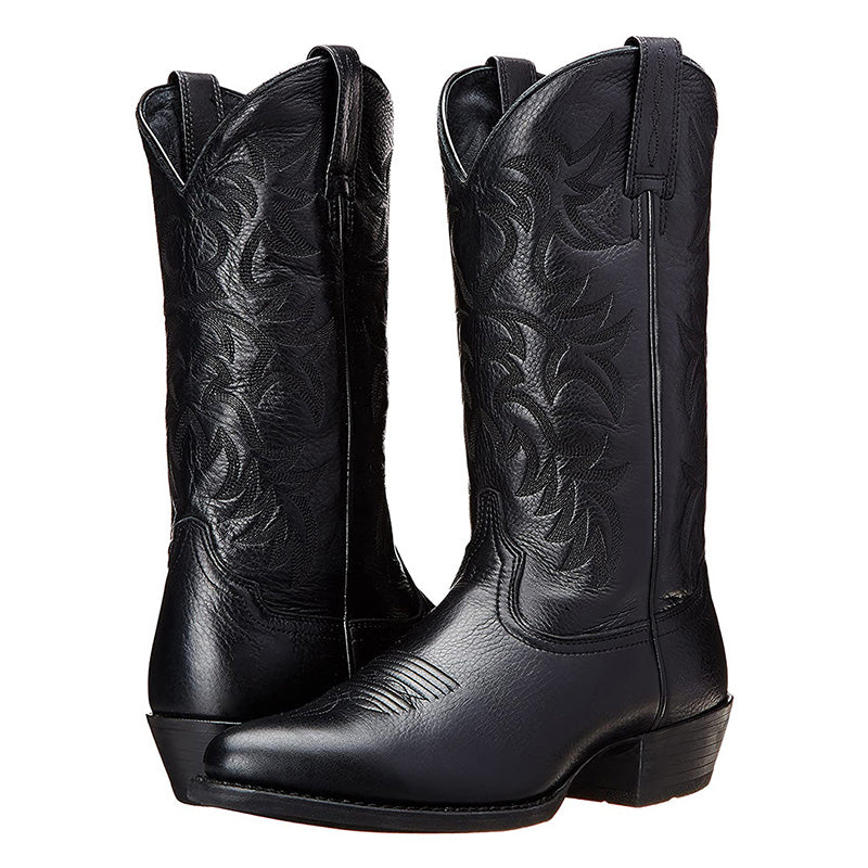 Alona Classic Cowboy Boots with Stitched Shaft - Black