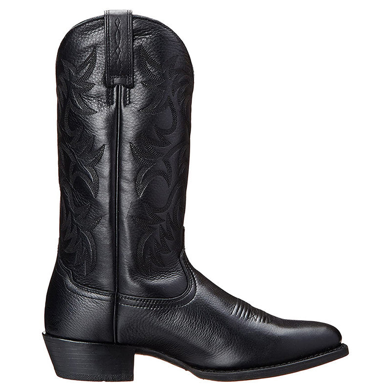 Alona Classic Cowboy Boots with Stitched Shaft - Black