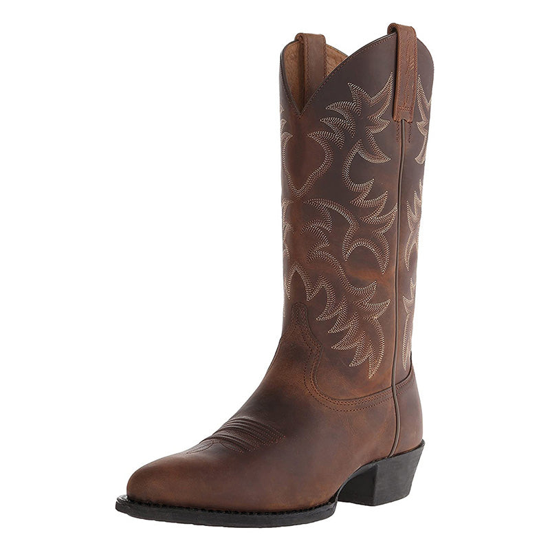 Alona Classic Cowboy Boots with Stitched Shaft - Brown