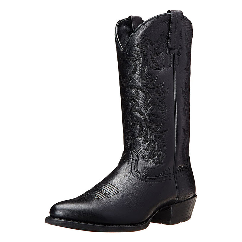 Alona Classic Cowboy Boots with Stitched Shaft - Black