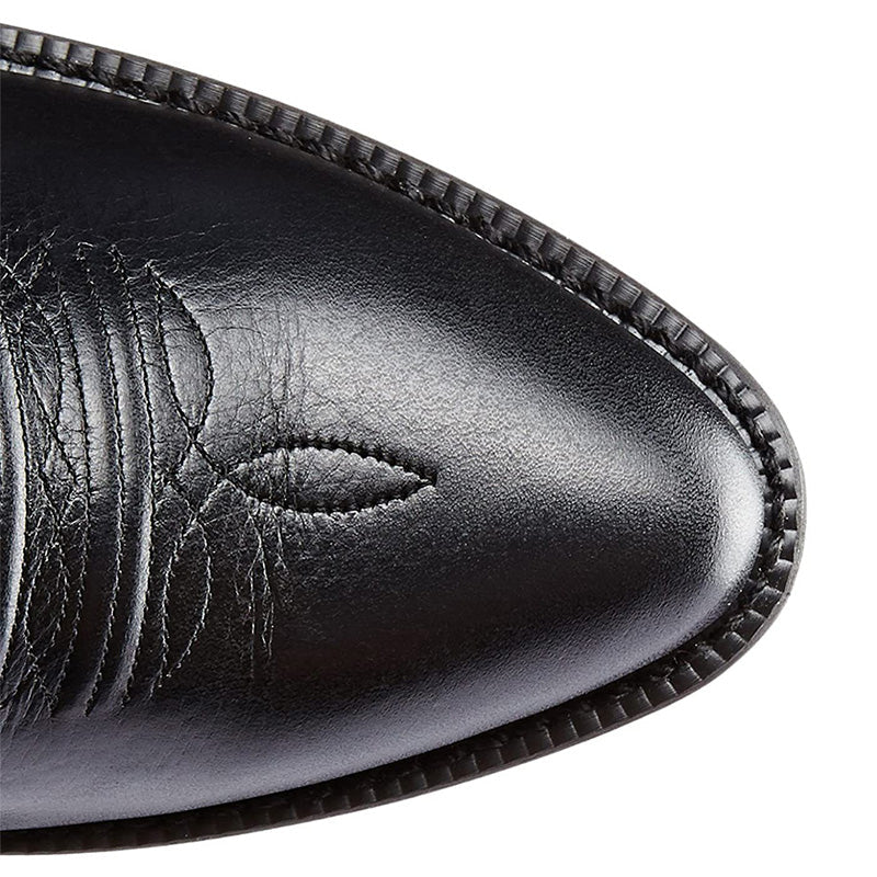 Alona Classic Cowboy Boots with Stitched Shaft - Black