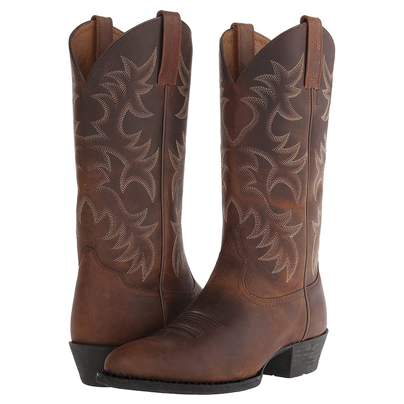 Alona Classic Cowboy Boots with Stitched Shaft - Brown