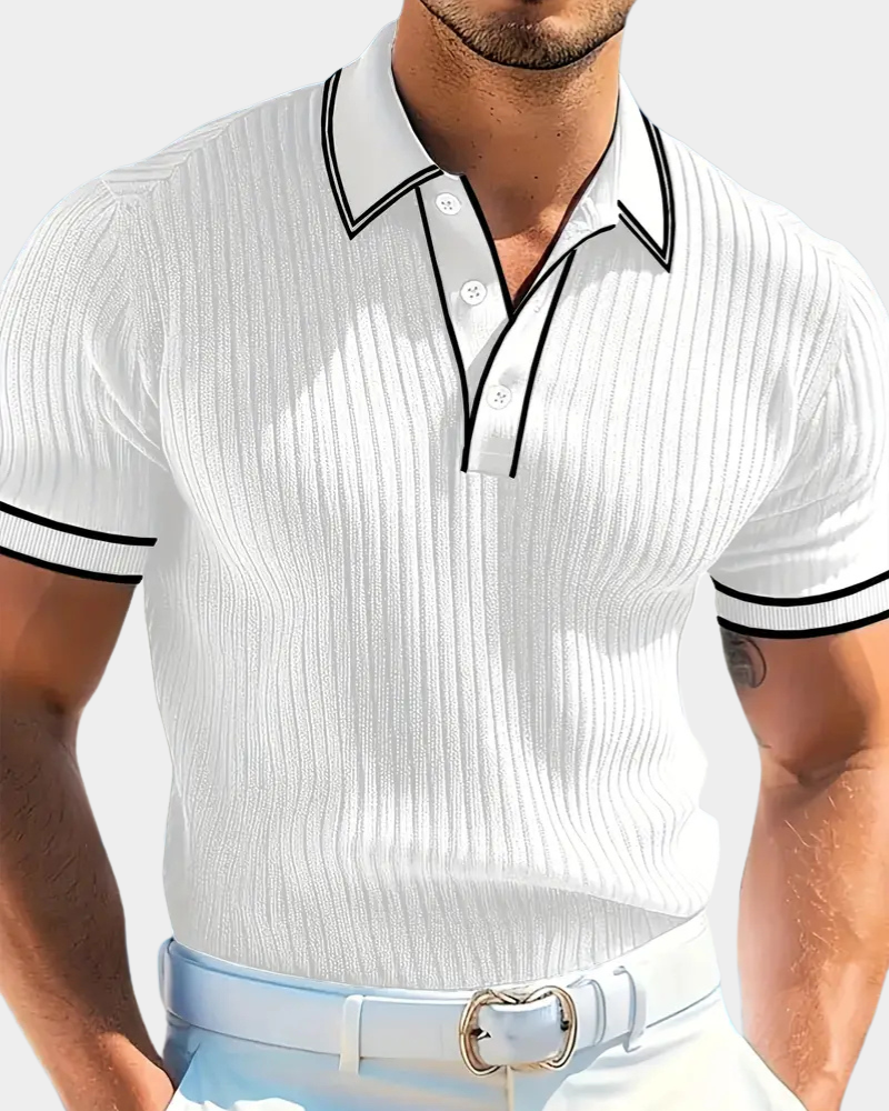 Amillo Men's Classic Polo Shirt with Two-Button Placket - White