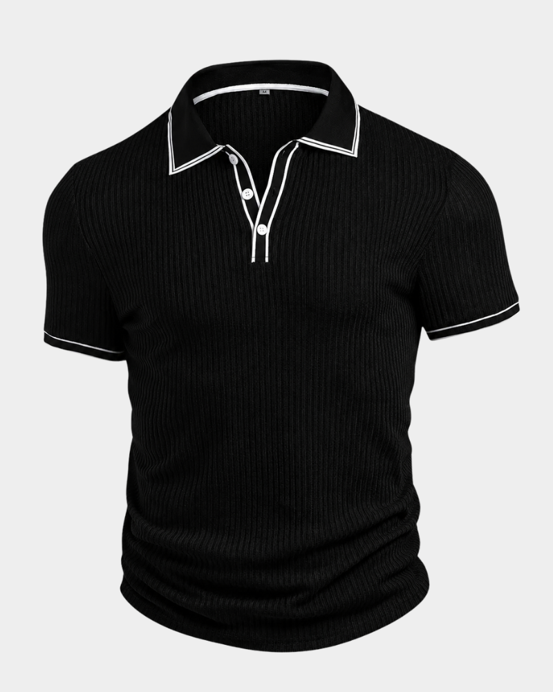 Amillo Men's Classic Polo Shirt with Two-Button Placket - Black