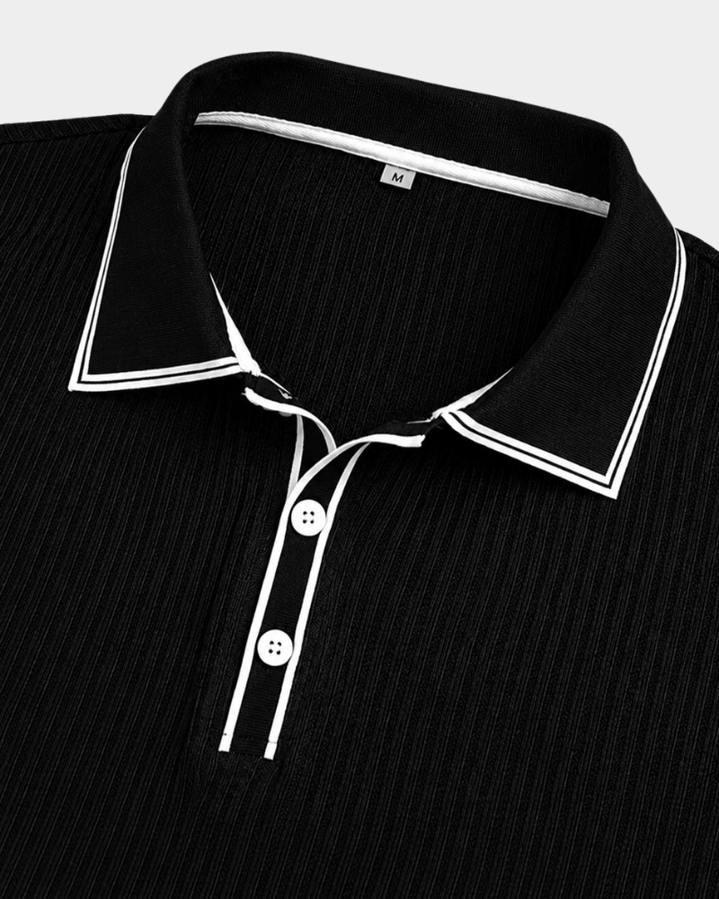 Amillo Men's Classic Polo Shirt with Two-Button Placket - Black