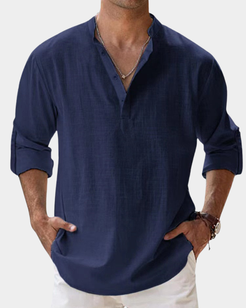 Anderson Men's Henley Shirt with Long Sleeves - Blue