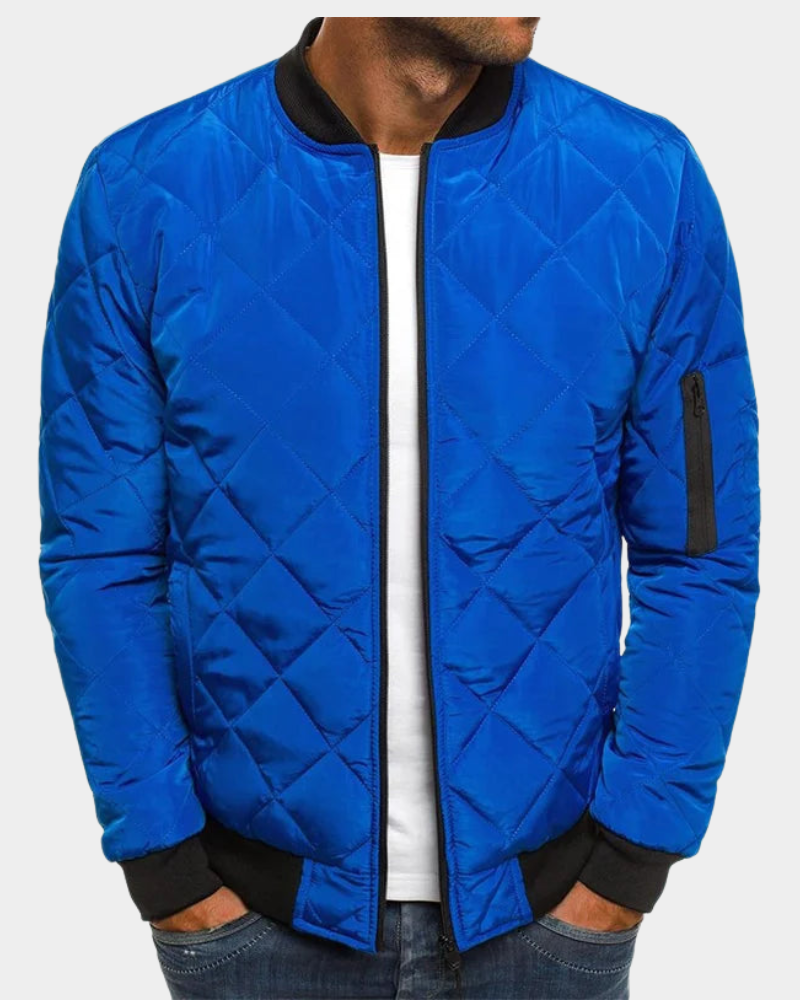 Andrei Men's Quilted Bomber Jacket with Ribbed Trim - Blue