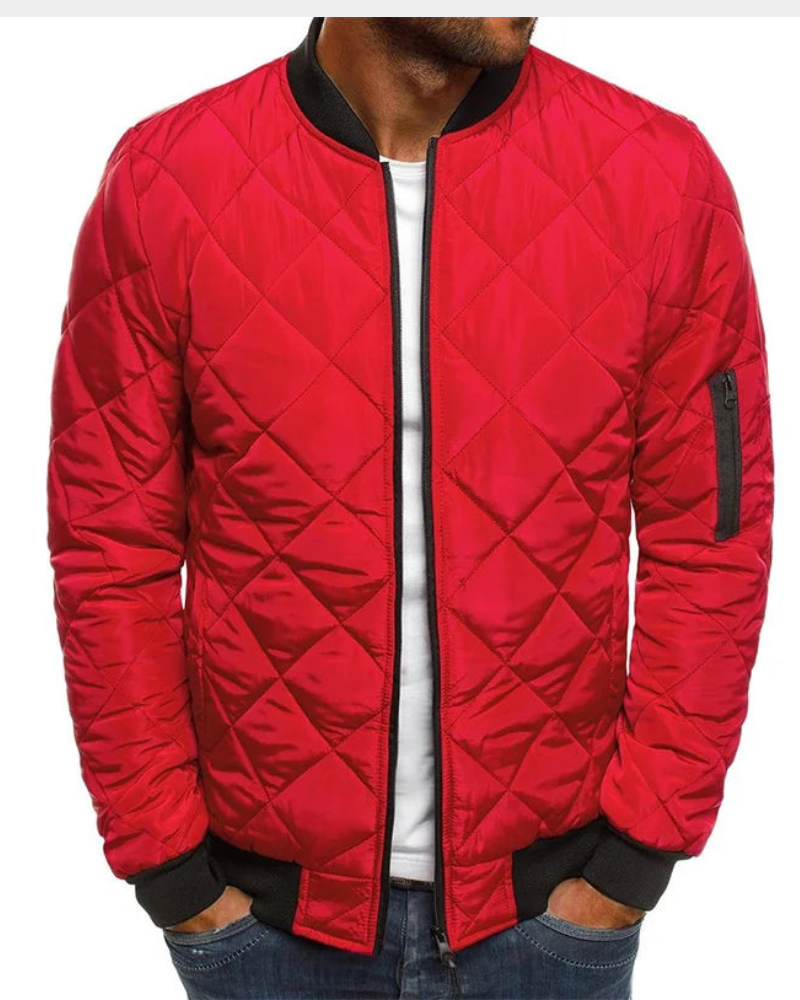 Andrei Men's Quilted Bomber Jacket with Ribbed Trim - Red