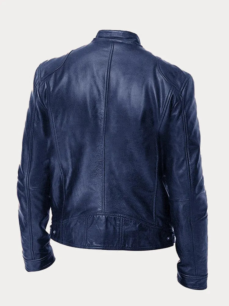 Ansel Men's Biker-Cut Jacket with Snap Collar - Dark Blue