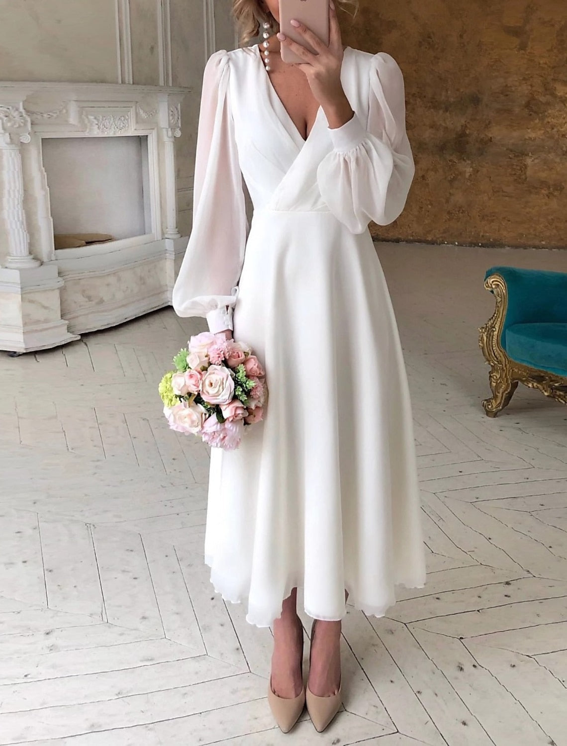 Birgitte White Maxi Dress with Tiered Skirt and Covered Buttons - White