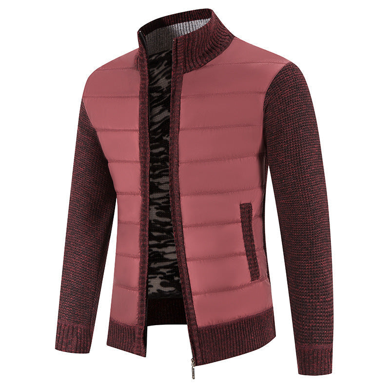 Bruno Men's Quilted Bomber Jacket with Knit Sleeves - Wine Red