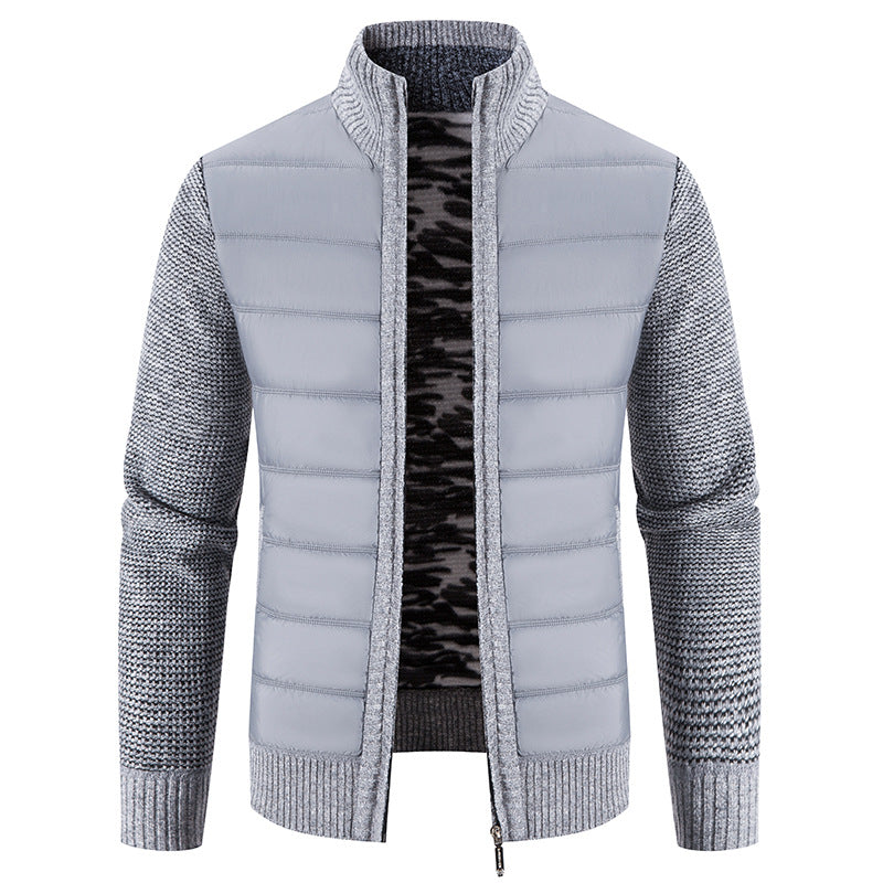 Bruno Men's Quilted Bomber Jacket with Knit Sleeves - Light Gray