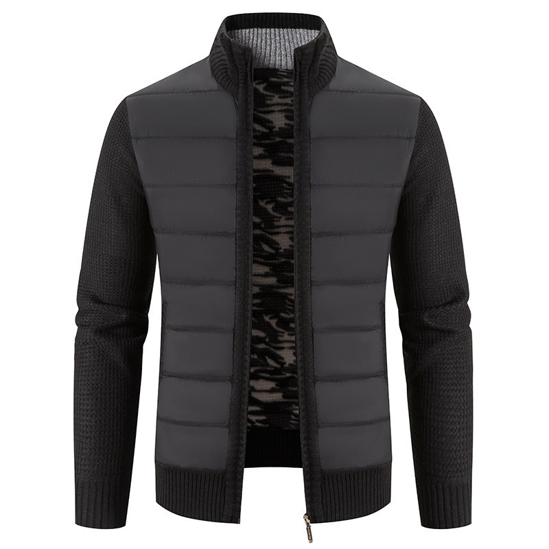 Bruno Men's Quilted Bomber Jacket with Knit Sleeves - Black