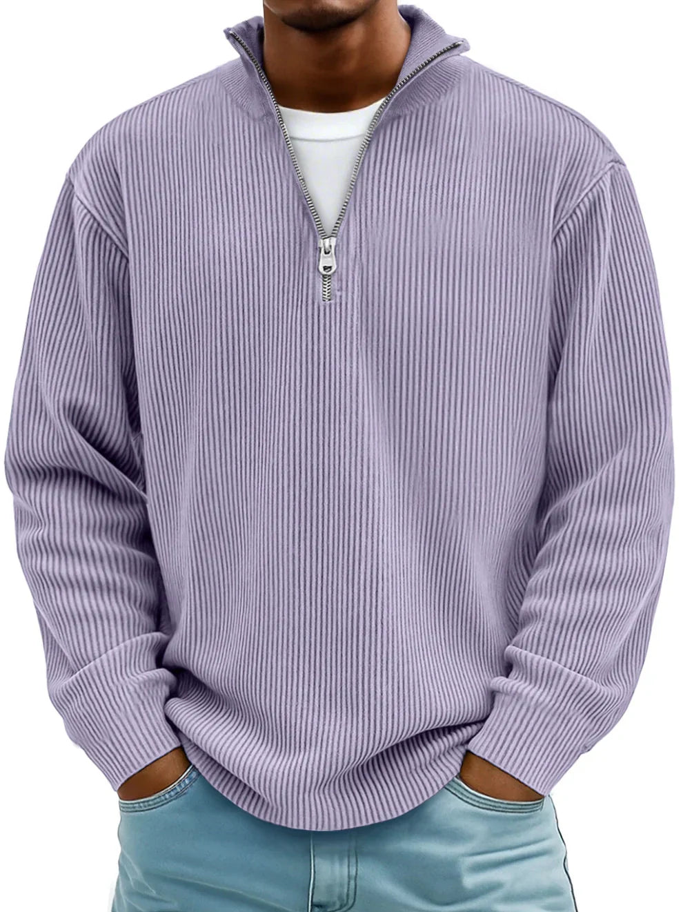 Calixto Men's Half Zip Sweater with Stand Collar - Violet