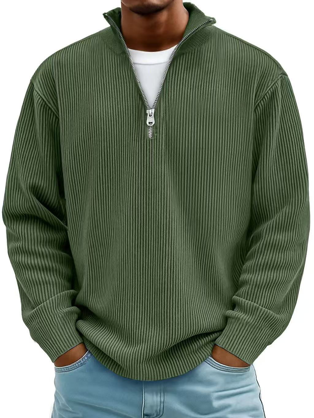 Calixto Men's Half Zip Sweater with Stand Collar - Army Green
