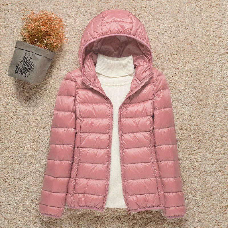 Carlo Lightweight Puffer Jacket with Fixed Hood - Pink