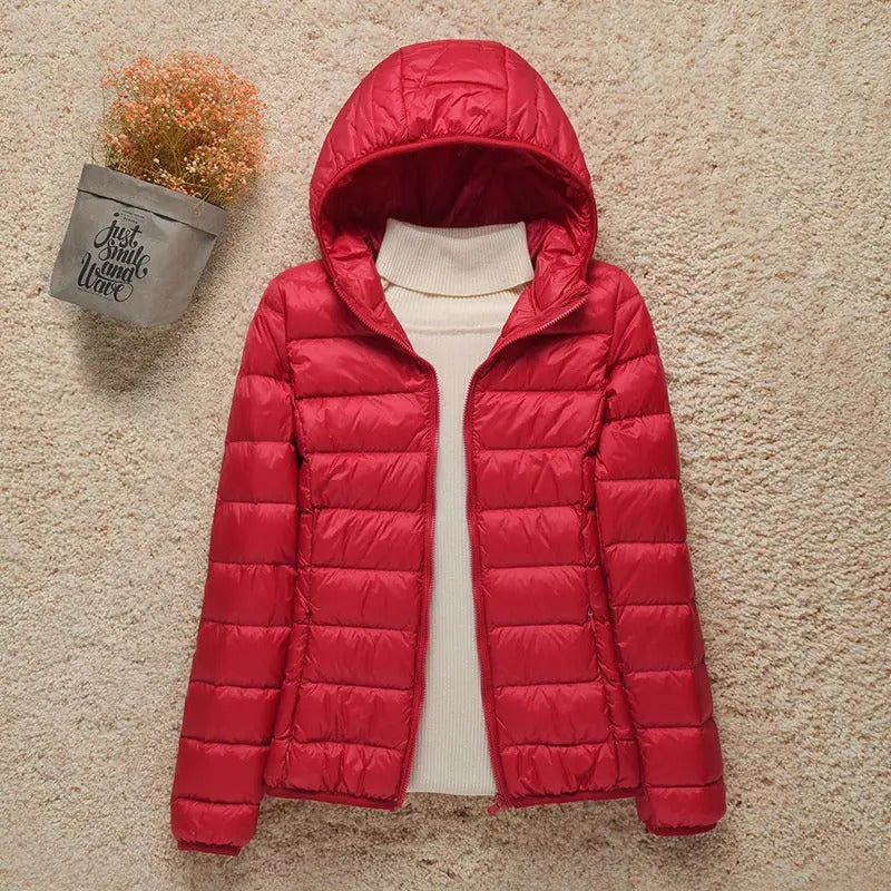 Carlo Lightweight Puffer Jacket with Fixed Hood - Red