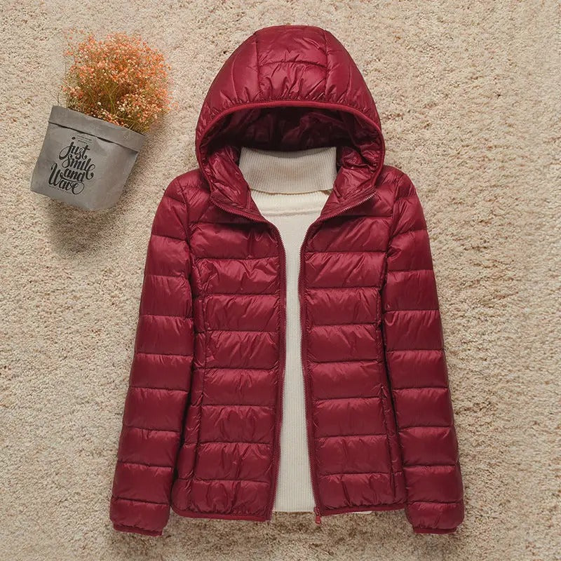 Carlo Lightweight Puffer Jacket with Fixed Hood - Wine Red