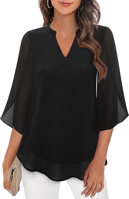Carmela Flowing Formal Blouse with Covered Buttons - Black