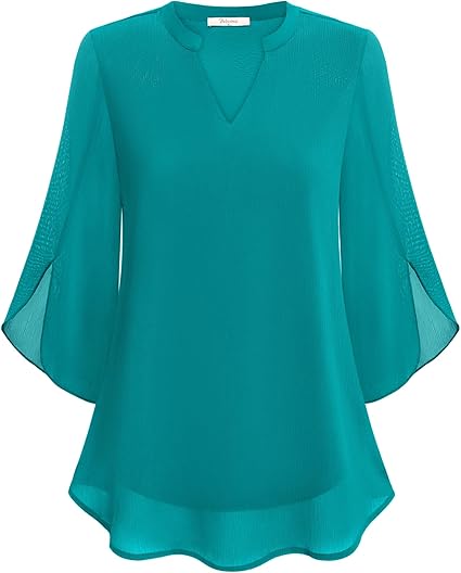Carmela Flowing Formal Blouse with Covered Buttons - Teal