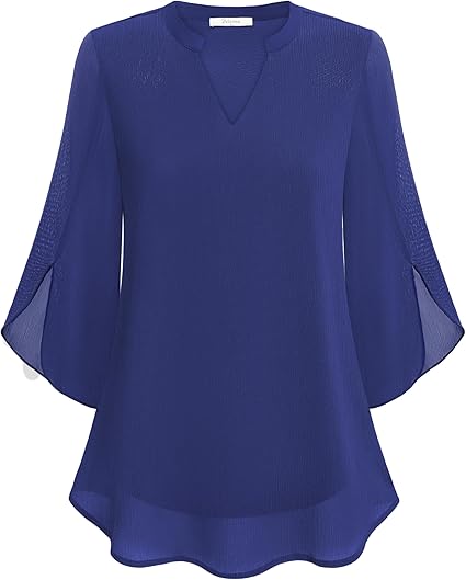 Carmela Flowing Formal Blouse with Covered Buttons - Blue