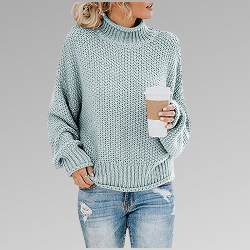 Carmina Fine Knit Sweater with Crew Neck and Ribbed Trim - Sky Blue