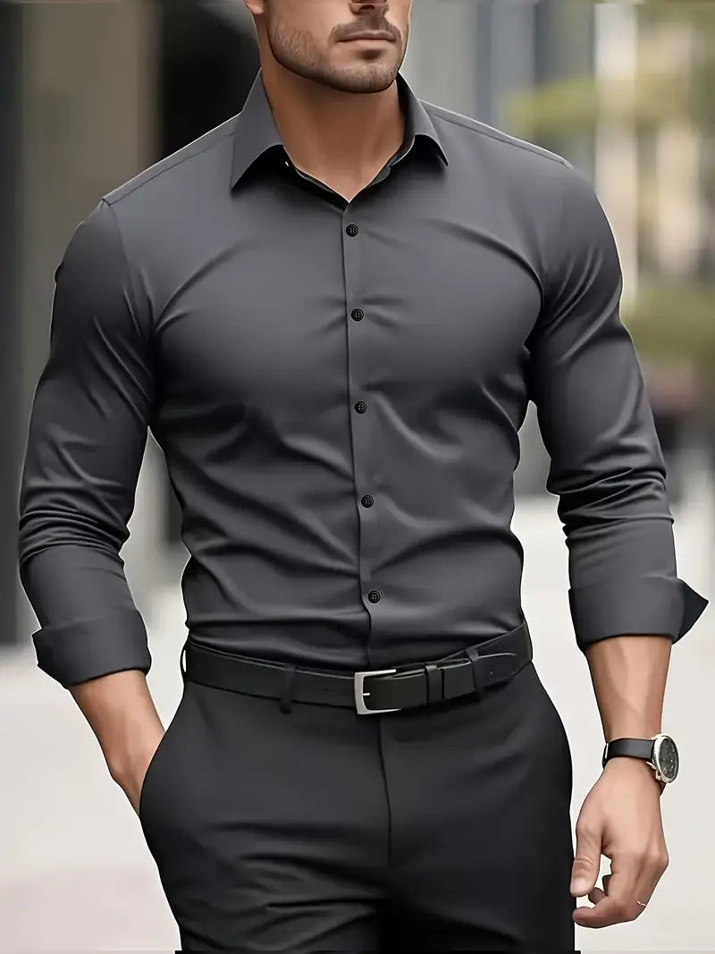 Caspian Men's Dress Shirt with Structured Collar and Yoke - Dark Gray
