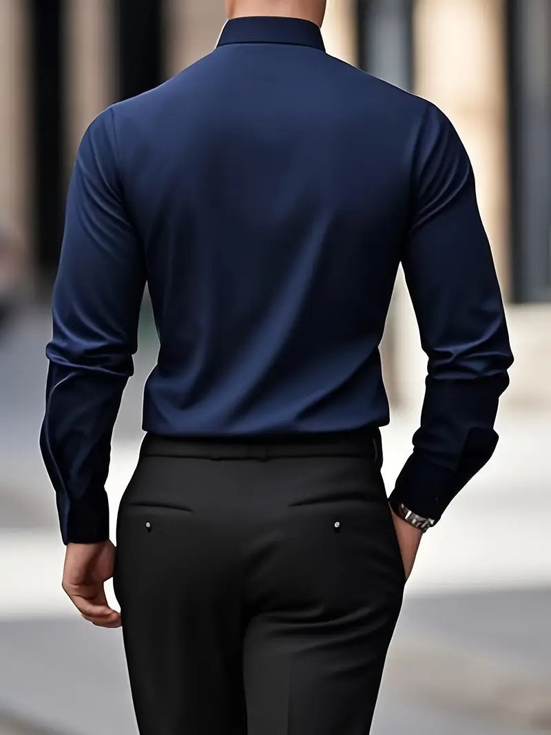 Caspian Men's Dress Shirt with Structured Collar and Yoke - Navy