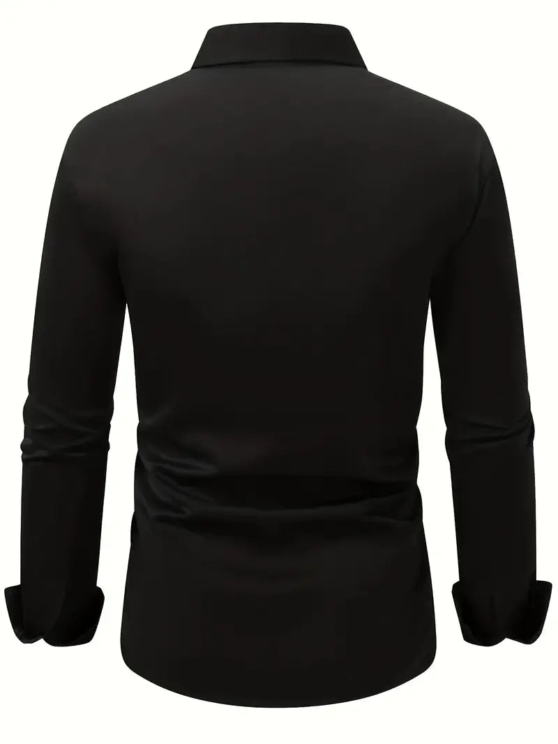 Caspian Men's Dress Shirt with Structured Collar and Yoke - Black