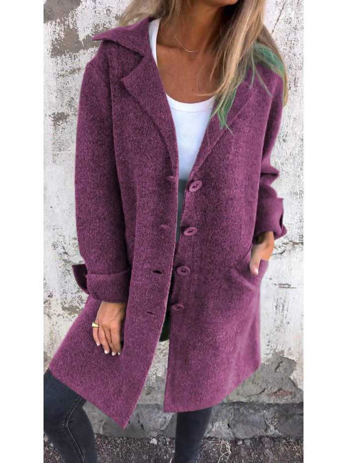 Cassiana Long Open Coat with Clean Front and Level Hem - Purple