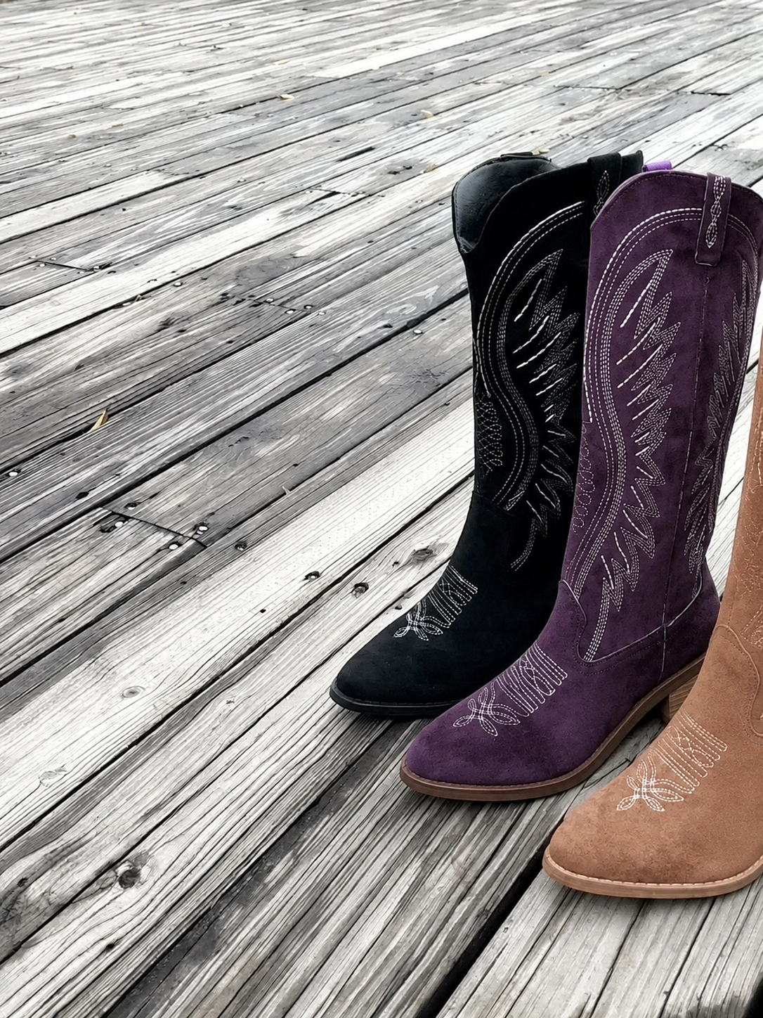 Claire Cowboy Boots with Pointed Toe and Stacked Heel