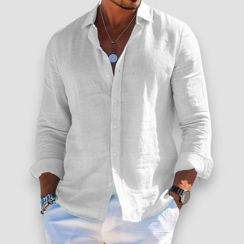 Cristof Men's Relaxed Long Sleeve Shirt with Roll-Tab Sleeves - White