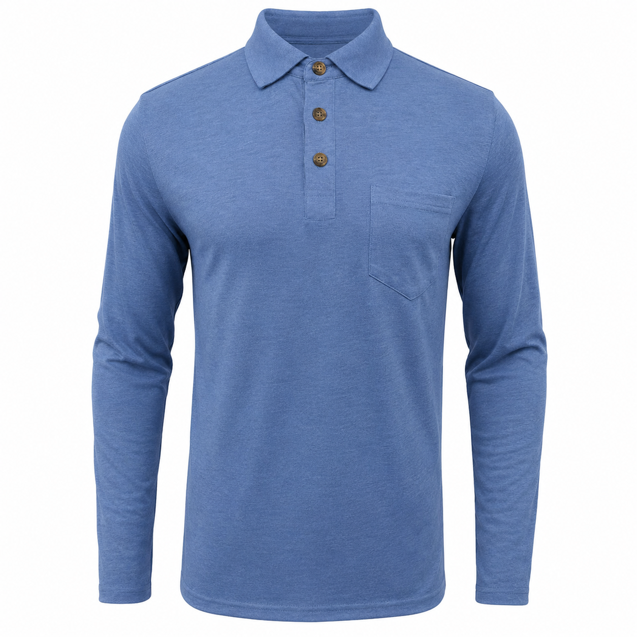 Daniel Men's Long Sleeve Polo Shirt with Tipped Collar - Light Blue