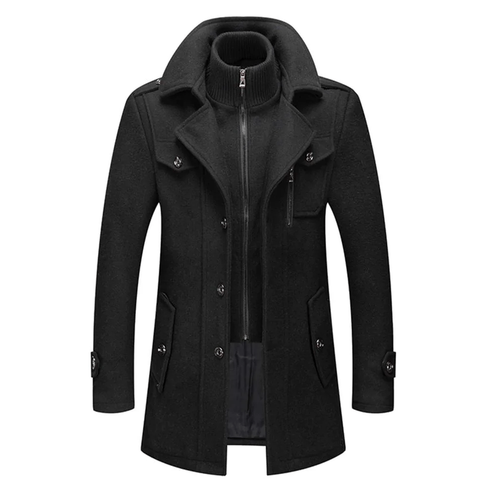 Dannie Men's Lined Winter Coat with Layered Collar - Black
