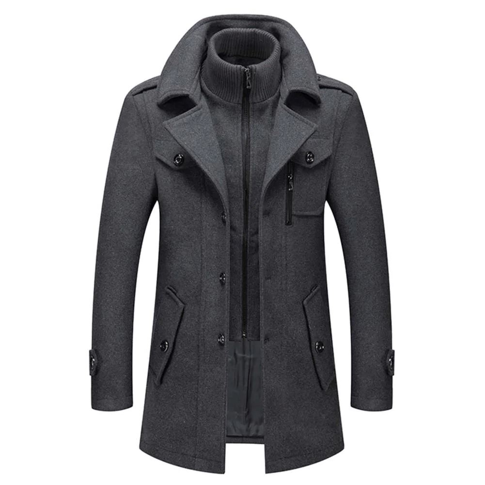 Dannie Men's Lined Winter Coat with Layered Collar - Gray