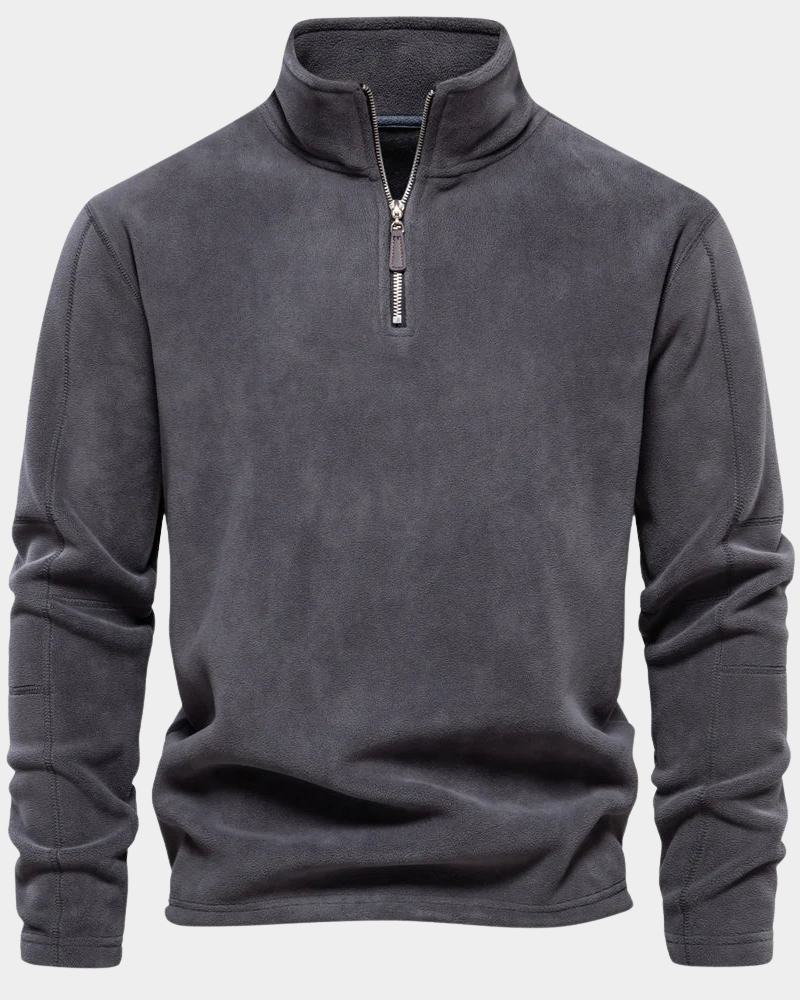 Danny Men's Fleece Pullover with Zip Collar and Straight Body - Dark Gray