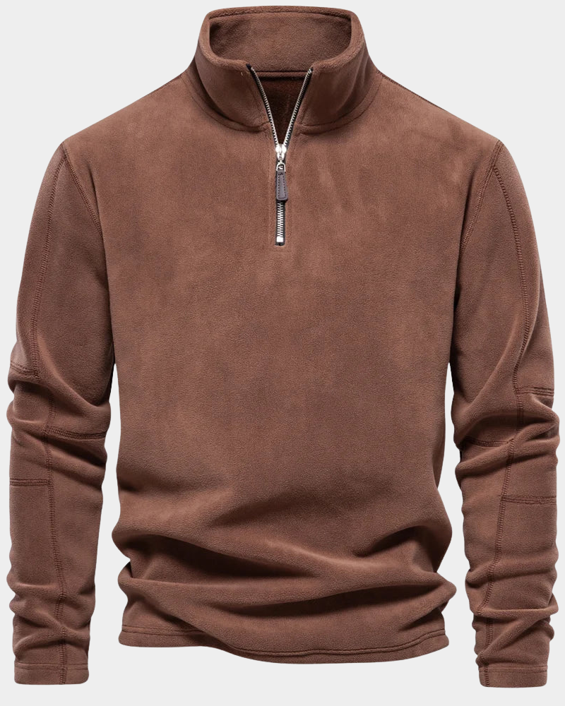 Danny Men's Fleece Pullover with Zip Collar and Straight Body - Brown