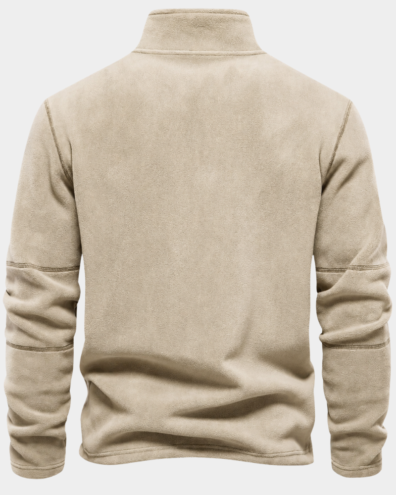 Danny Men's Fleece Pullover with Zip Collar and Straight Body - Khaki