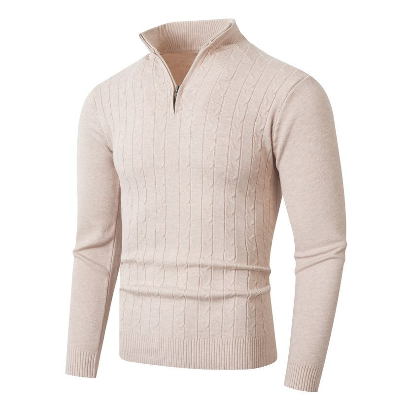Detlef Men's Cable Knit Half-Zip with Stand Collar - Cream White