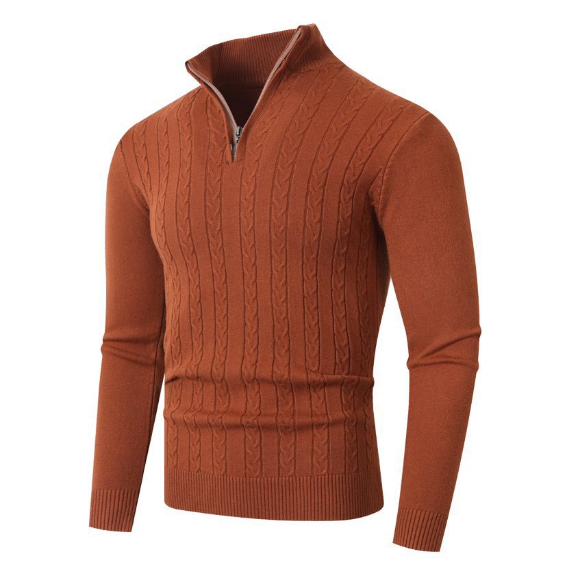 Detlef Men's Cable Knit Half-Zip with Stand Collar - Caramel