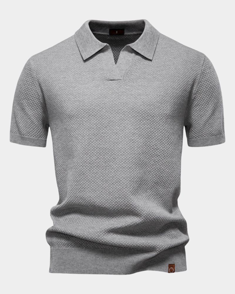 Diero Men's Short Sleeve Polo with Ribbed Collar and Level Hem - Gray