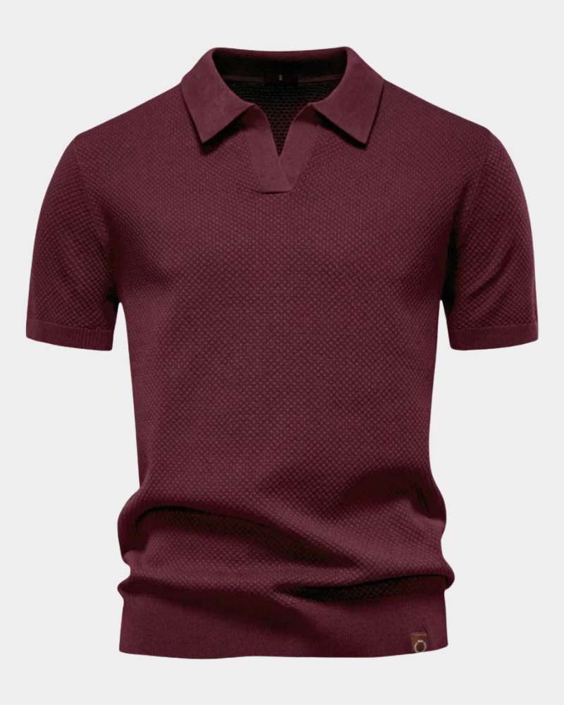 Diero Men's Short Sleeve Polo with Ribbed Collar and Level Hem - Burgundy