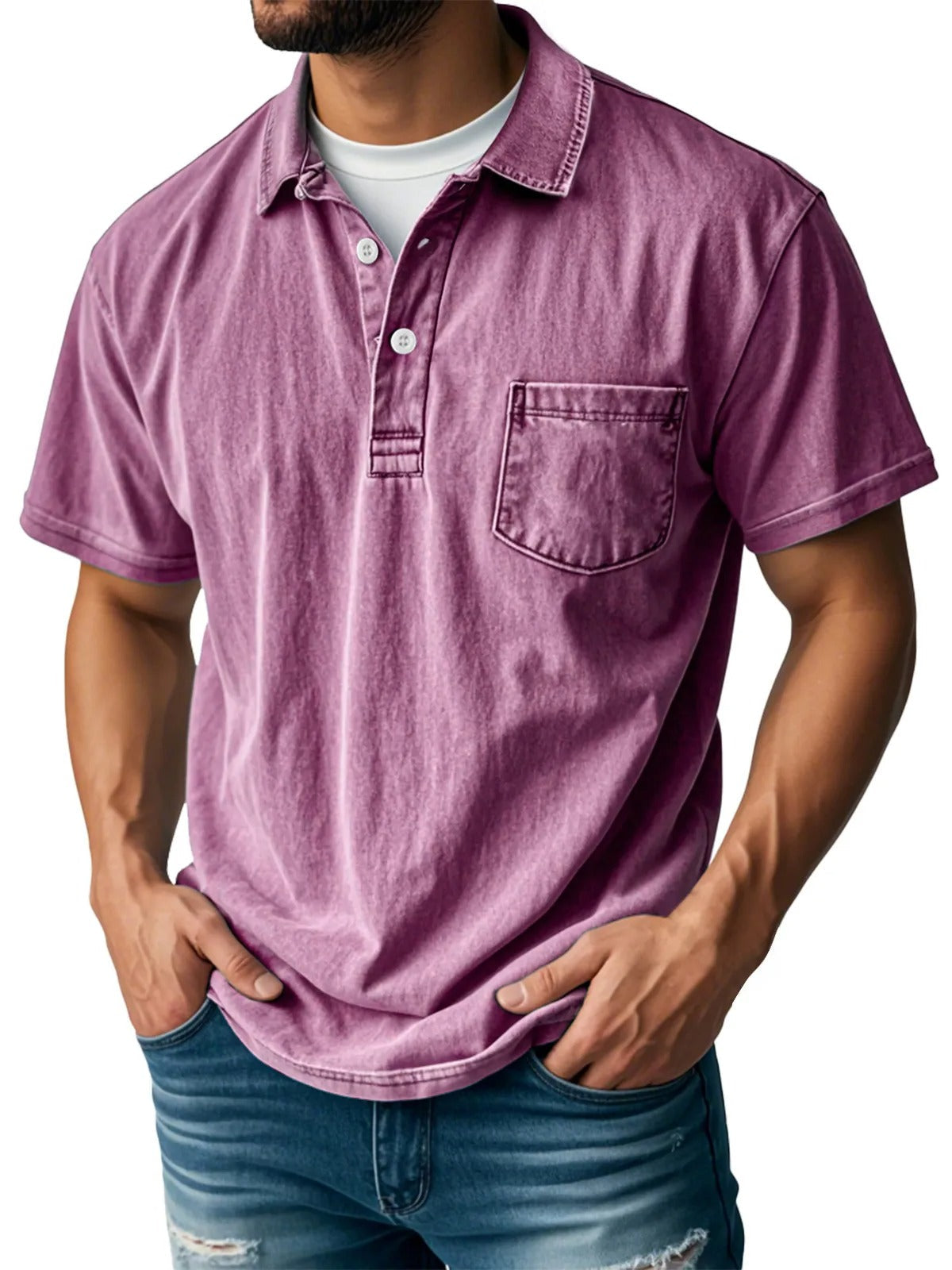 Donald Men's Short Sleeve Polo Shirt with Two-Button Placket - Pink