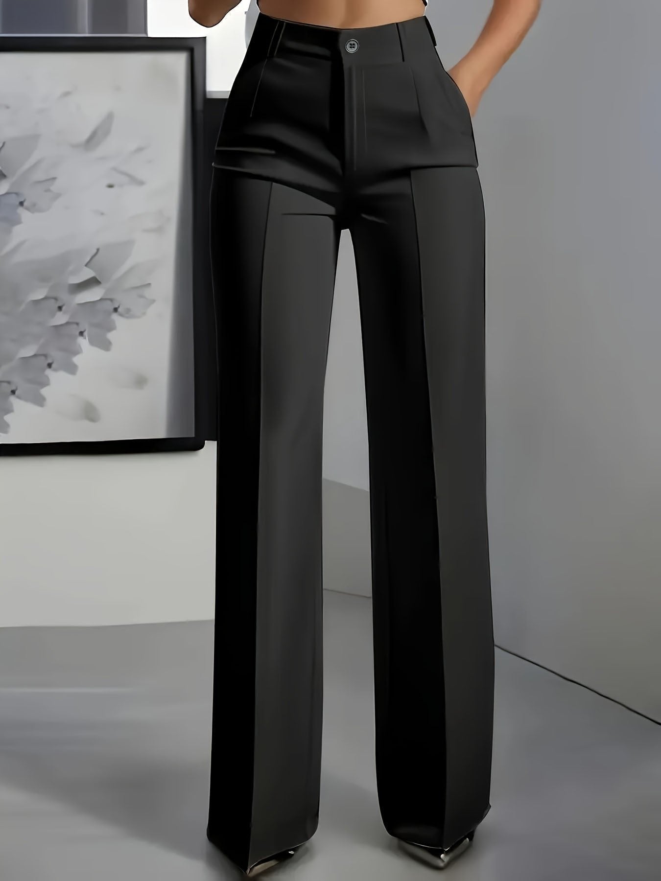 Donna High Waist Wide Leg Trousers with Pressed Crease - Black